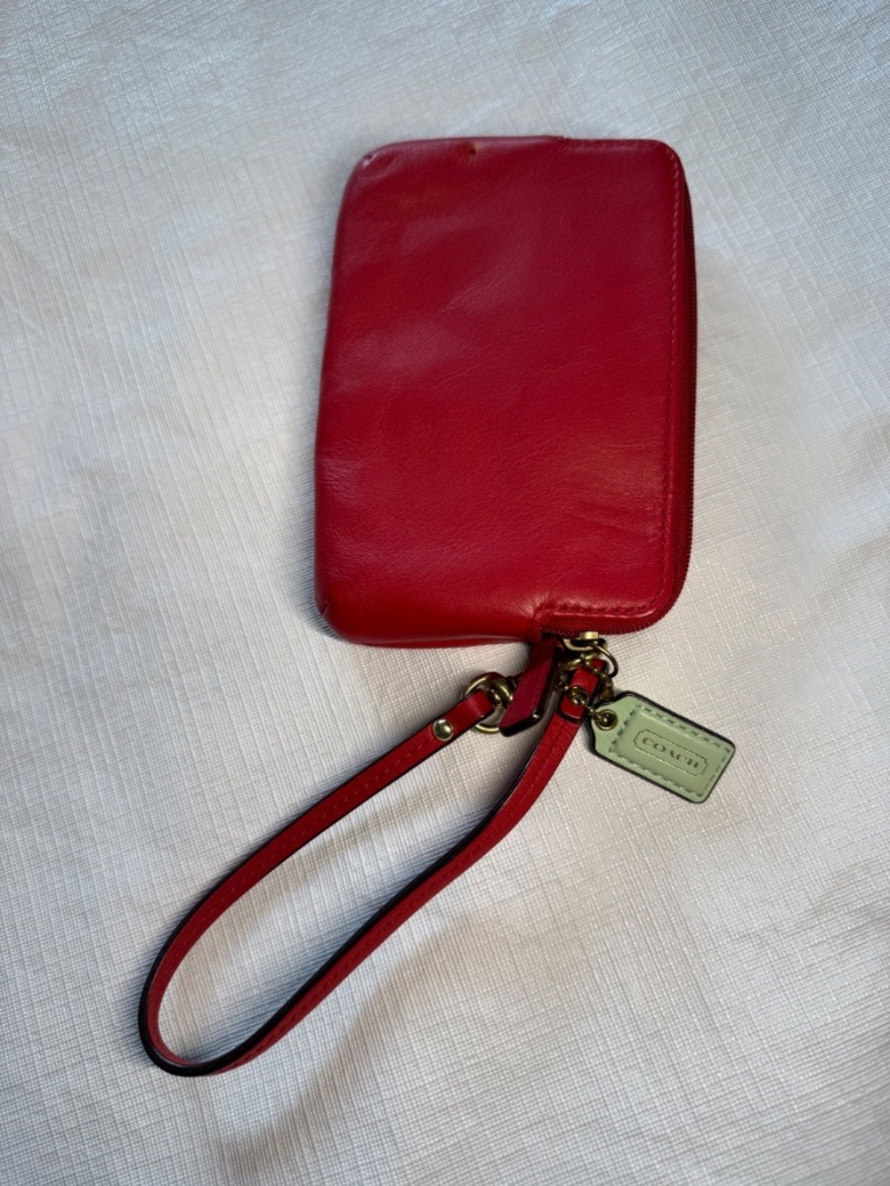 Coach Red Leather Wristlet Pouch with Gold Hardware - Picture 2 of 7